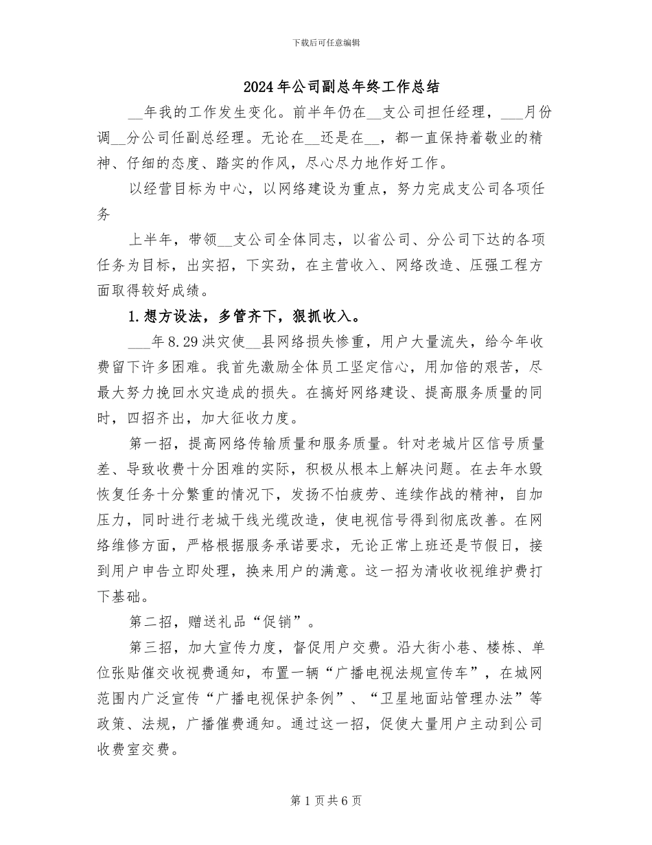 2024年公司副总年终工作总结_第1页