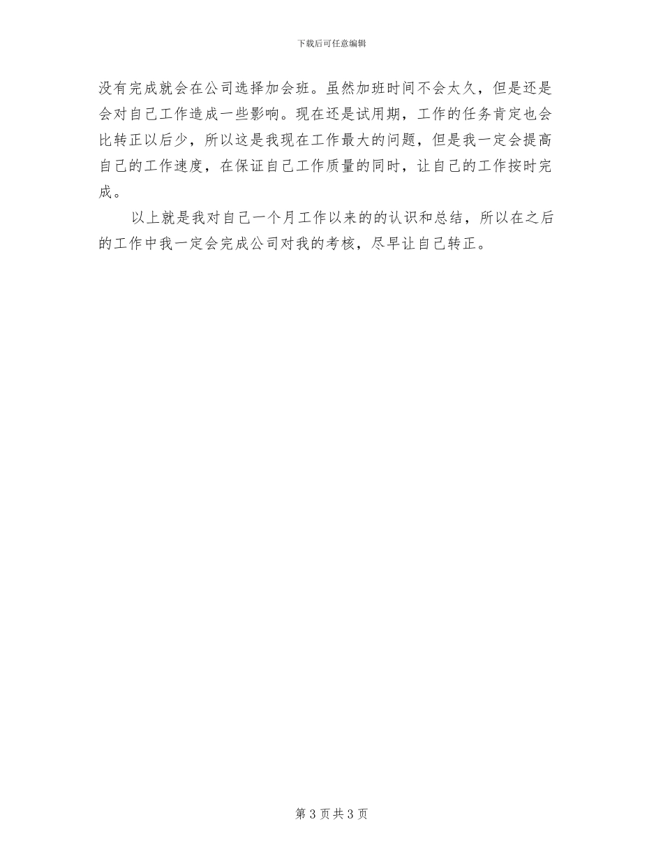 2024年公司员工试用期第一个月工作总结_第3页