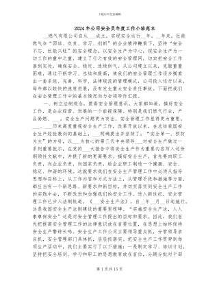 2024年公司安全员年度工作小结范本