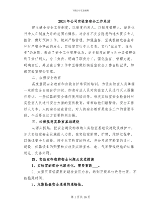 2024年公司实验室安全工作总结