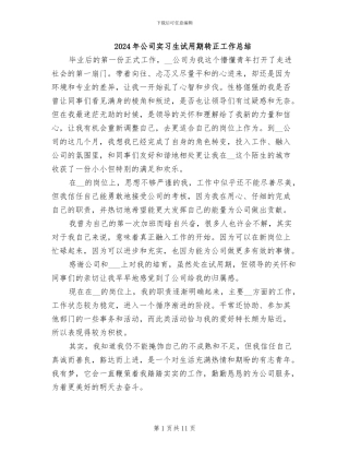 2024年公司实习生试用期转正工作总结