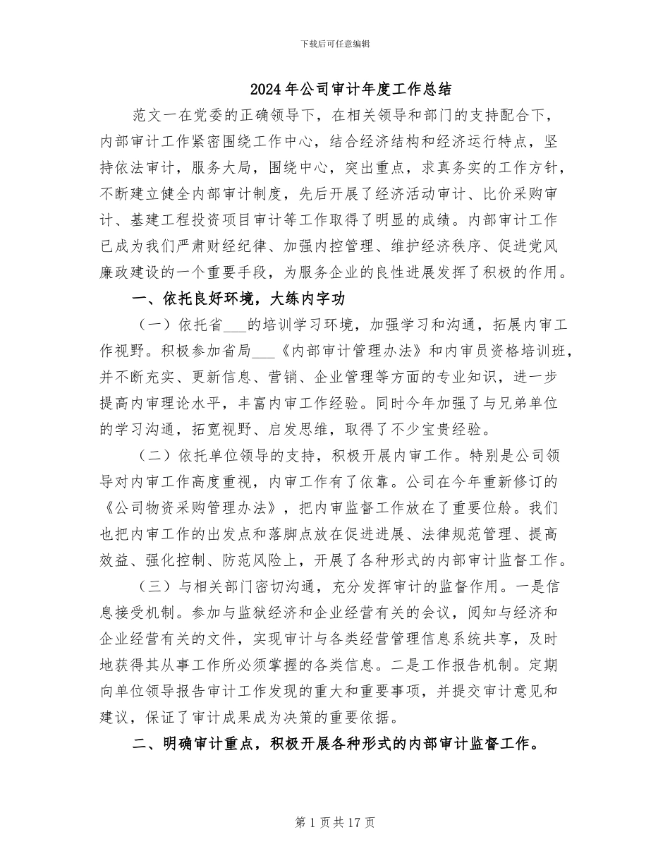 2024年公司审计年度工作总结_第1页