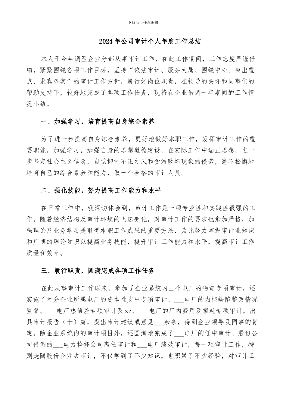 2024年公司审计个人年度工作总结_第1页