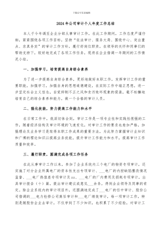 2024年公司审计个人年度工作总结