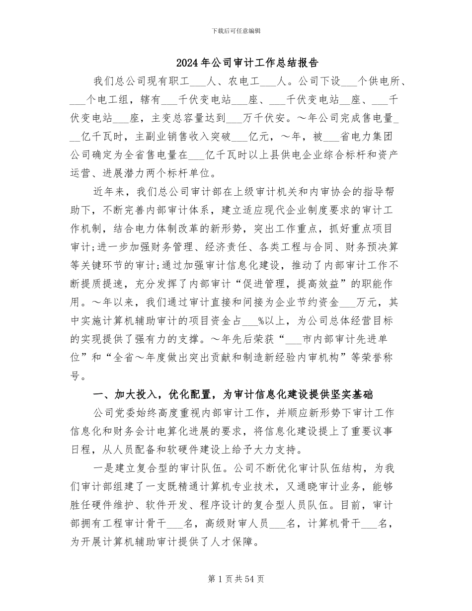 2024年公司审计工作总结报告_第1页