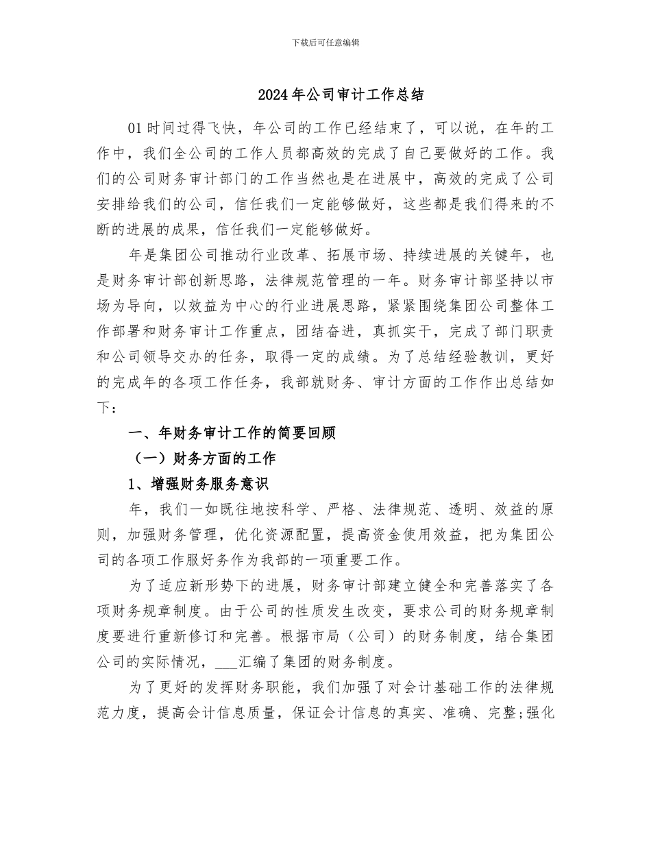 2024年公司审计工作总结_第1页
