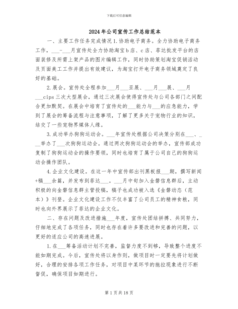 2024年公司宣传工作总结范本_第1页