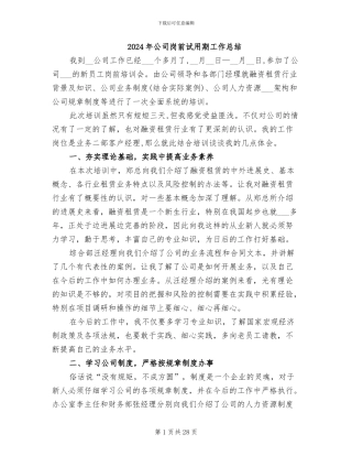2024年公司岗前试用期工作总结