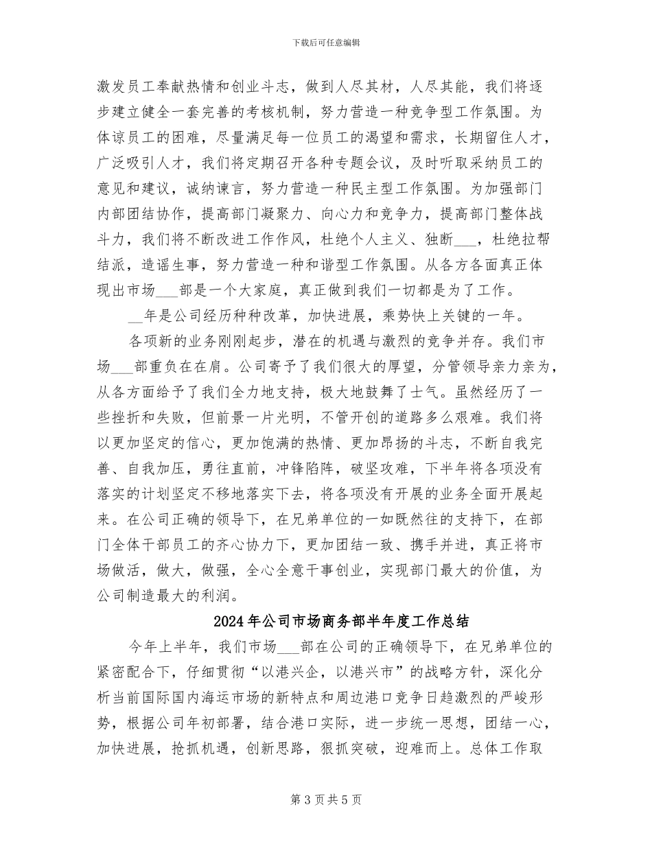 2024年公司市场商务部半年度工作小结_第3页