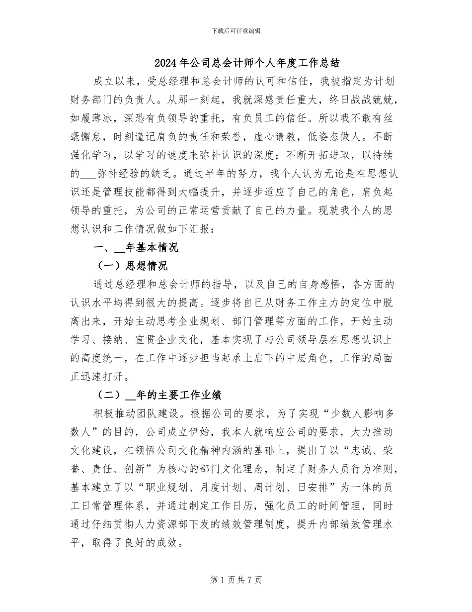 2024年公司总会计师个人年度工作总结_第1页