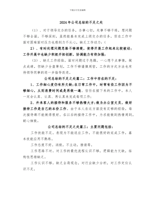 2024年公司总结的不足之处
