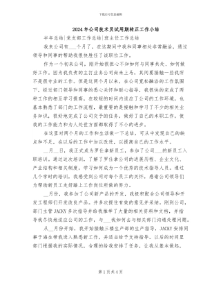 2024年公司技术员试用期转正工作小结