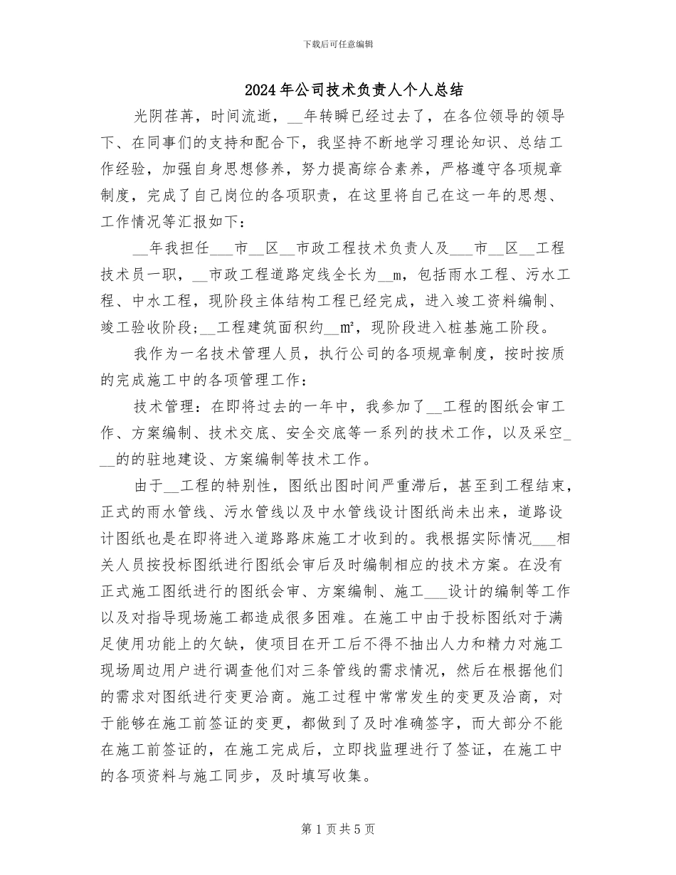 2024年公司技术负责人个人总结_第1页