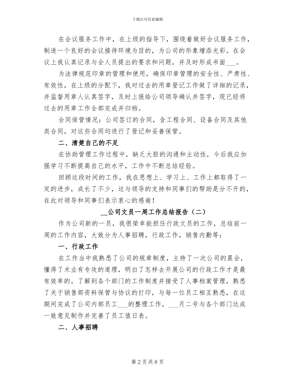 2024年公司文员一周工作总结报告_第2页