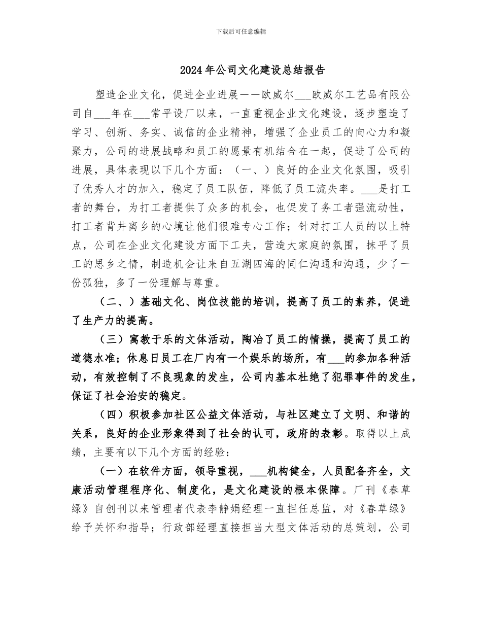 2024年公司文化建设总结报告_第1页