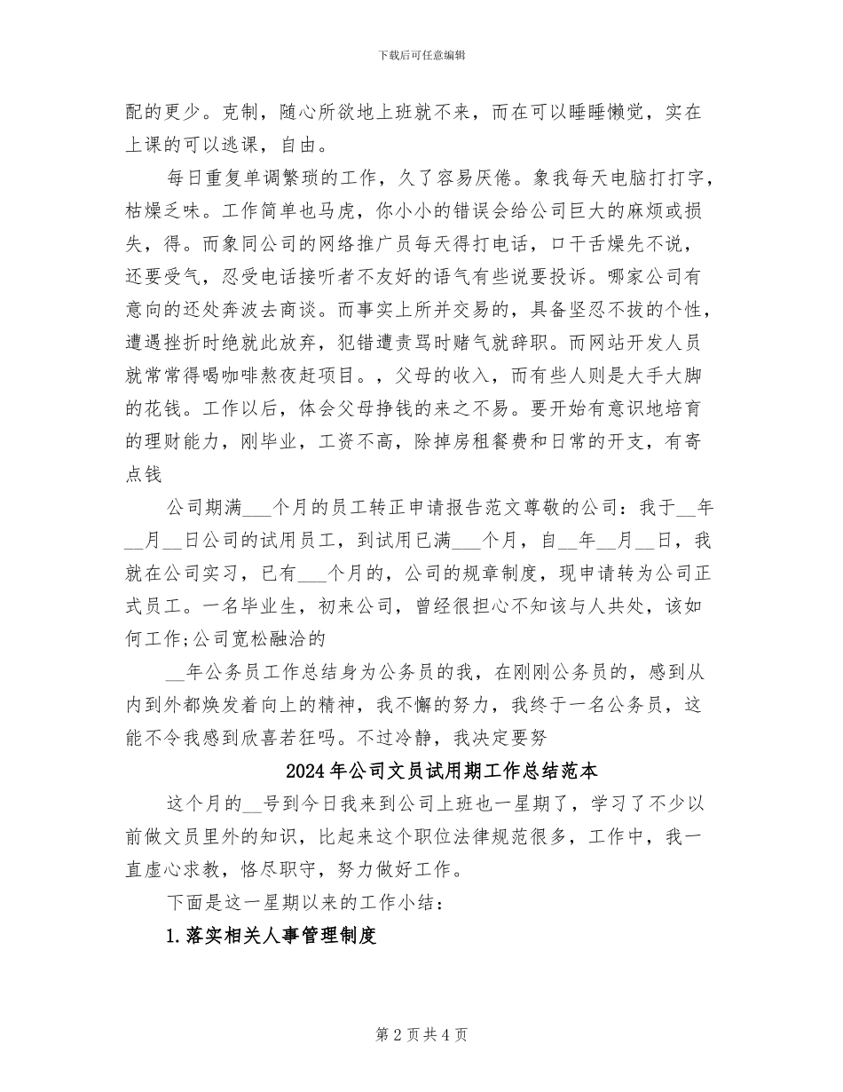 2024年公司文员试用期工作总结范文_第2页