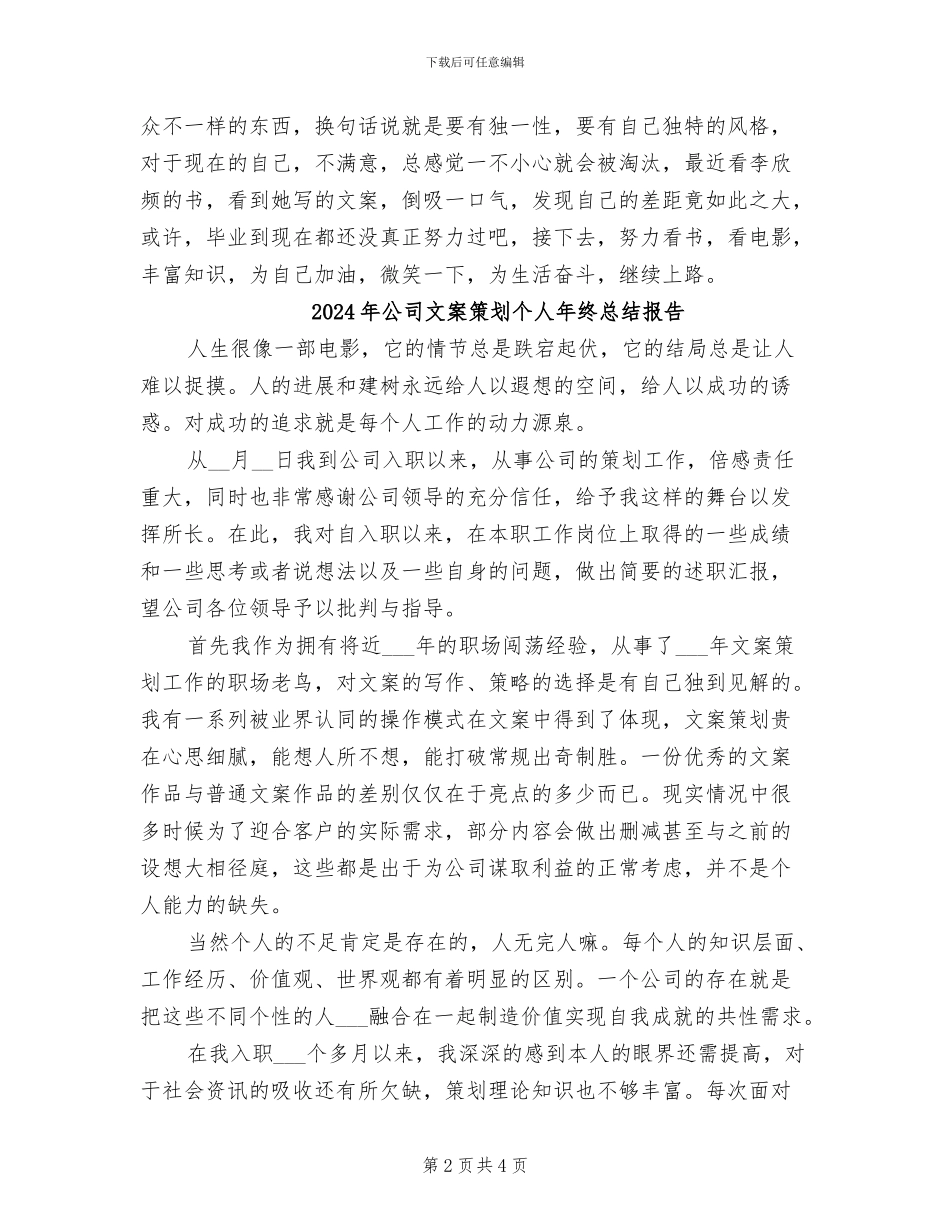 2024年公司文案策划个人工作小结_第2页