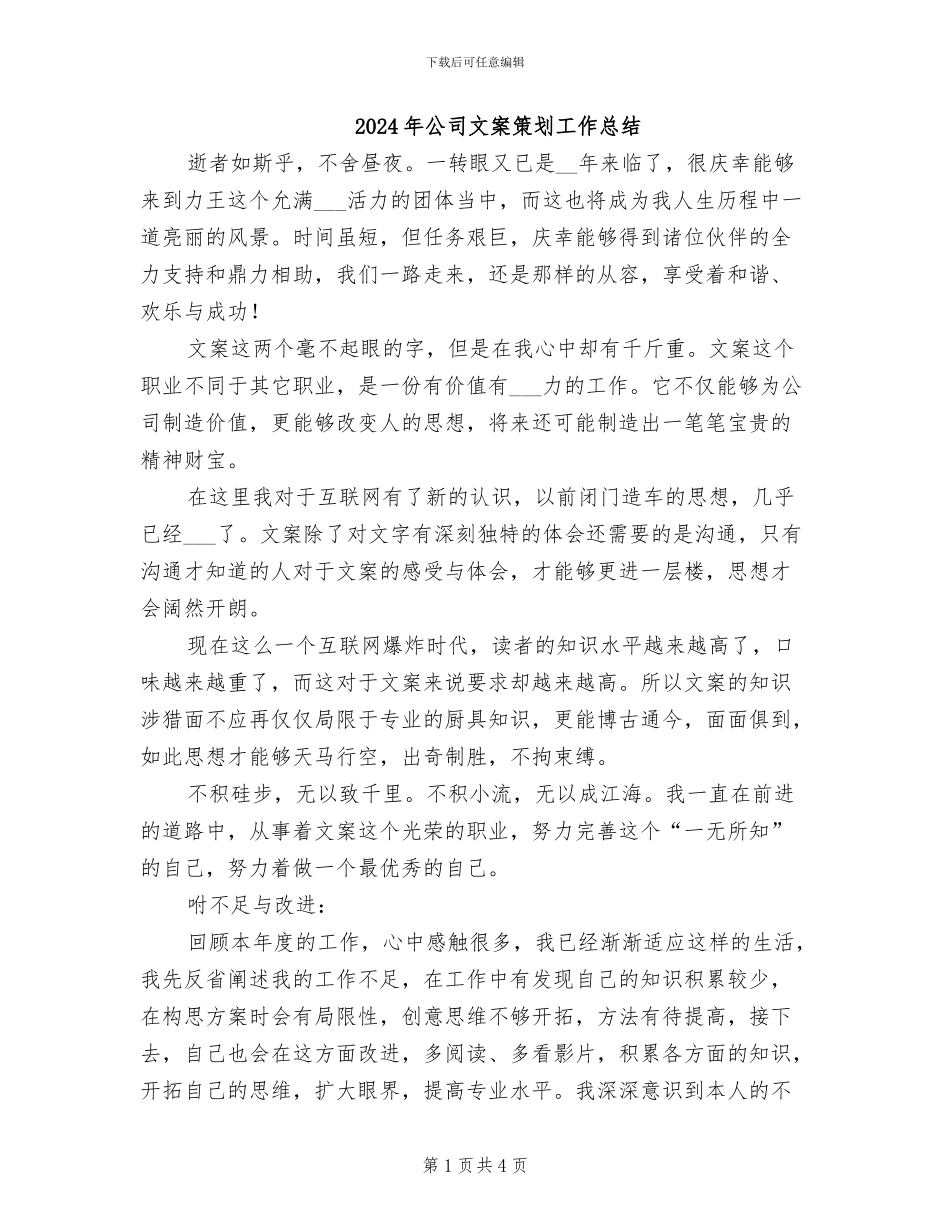 2024年公司文案策划工作总结_第1页
