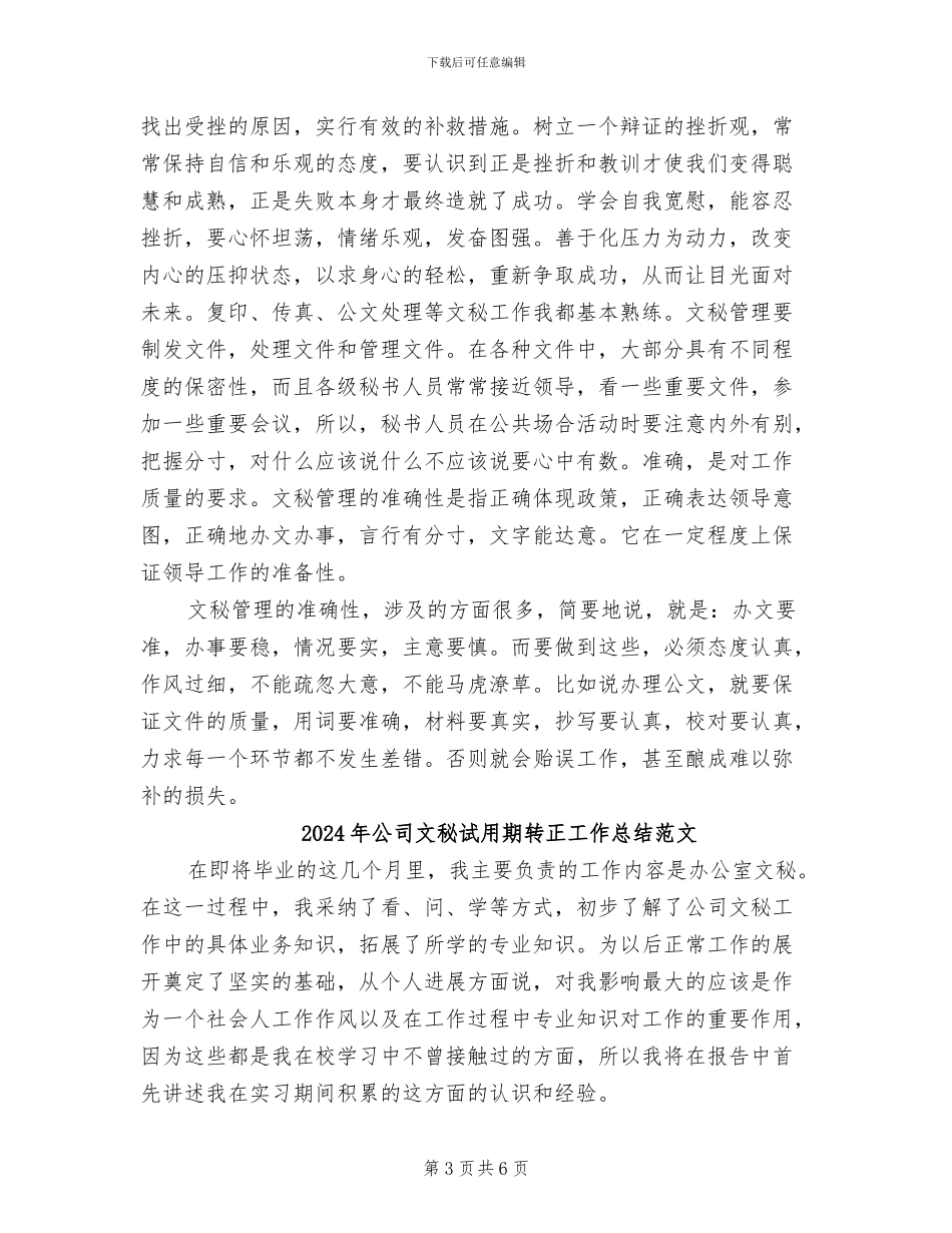 2024年公司文秘试用期转正工作总结_第3页
