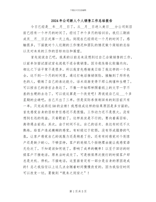 2024年公司新人个人销售工作总结报告