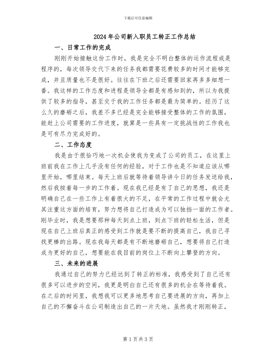 2024年公司新入职员工转正工作总结_第1页