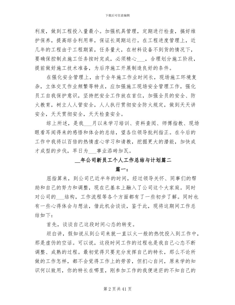 2024年公司新员工个人工作总结与计划_第2页