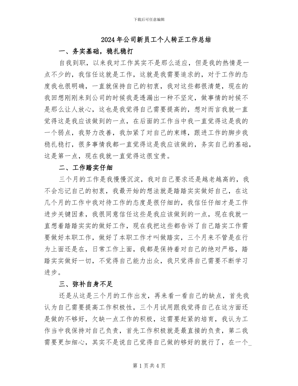 2024年公司新员工个人转正工作总结_第1页
