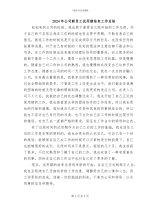 2024年公司新员工试用期结束工作总结
