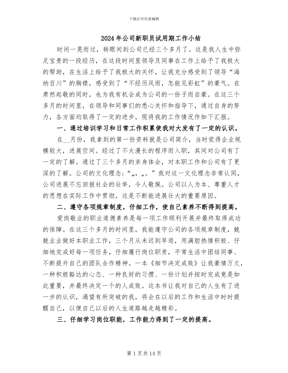 2024年公司新职员试用期工作小结_第1页