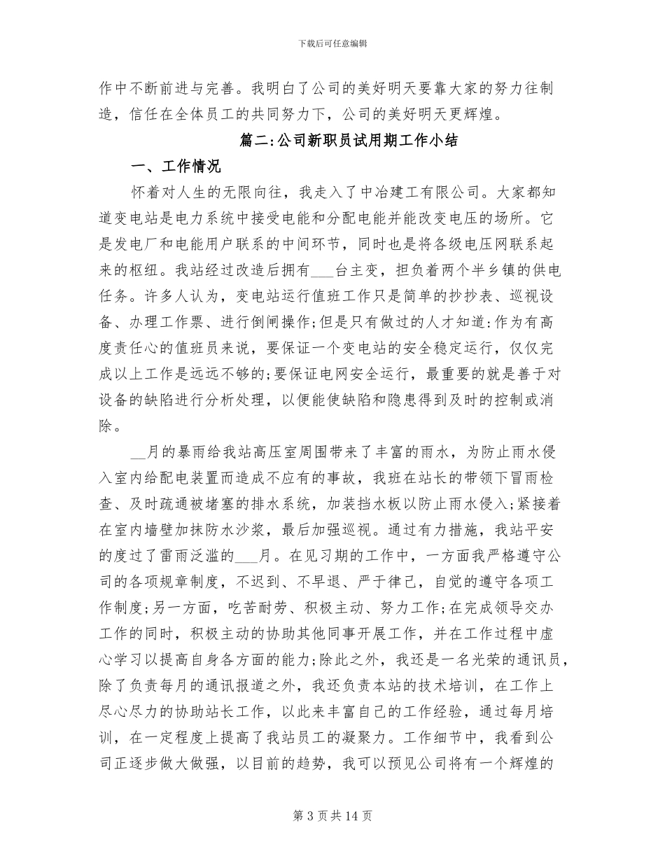 2024年公司新职员试用期工作小结_第3页