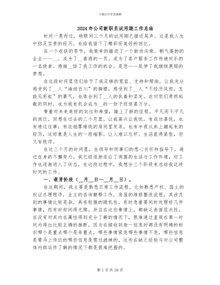 2024年公司新职员试用期工作总结