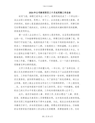 2024年公司新进职员三个月试用期工作总结
