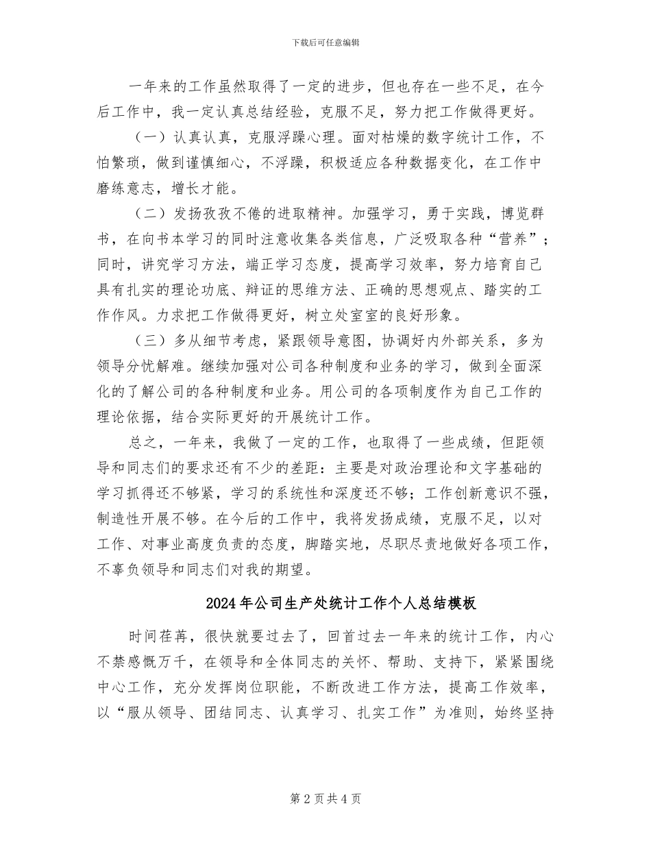 2024年公司生产处统计工作个人总结_第2页