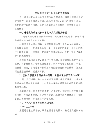 2024年公司班子对照检查工作总结