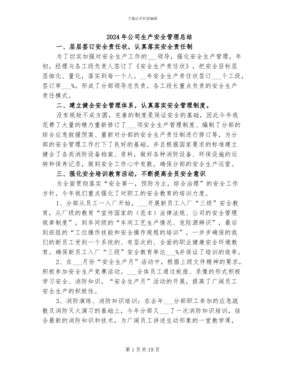 2024年公司生产安全管理总结_第1页