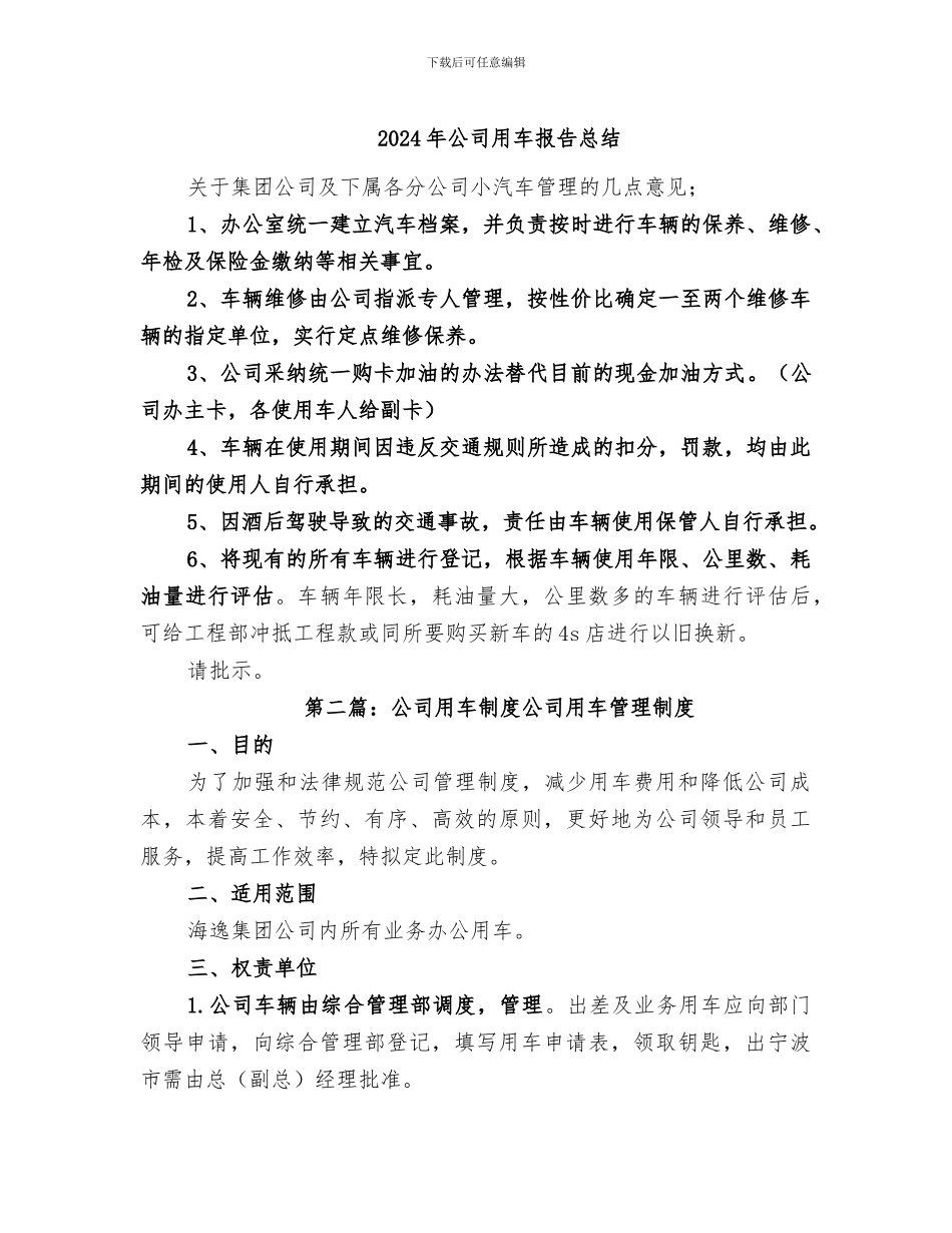 2024年公司用车报告总结_第1页