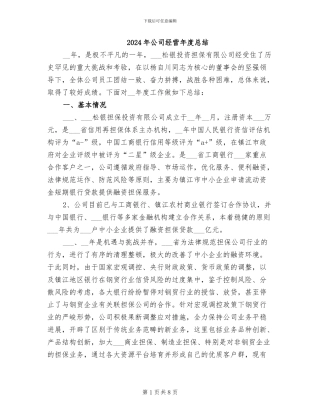 2024年公司经营年度总结