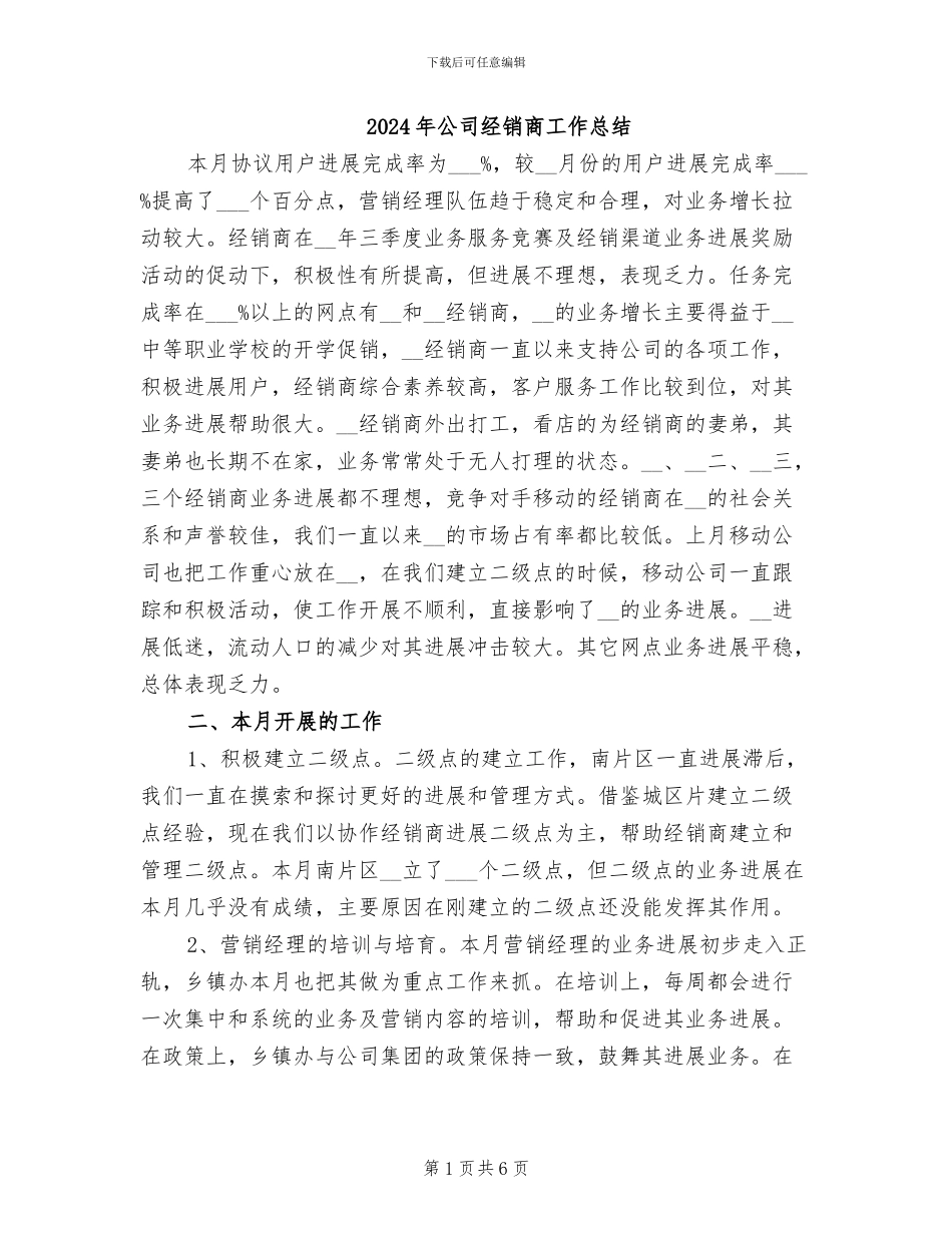 2024年公司经销商工作总结_第1页