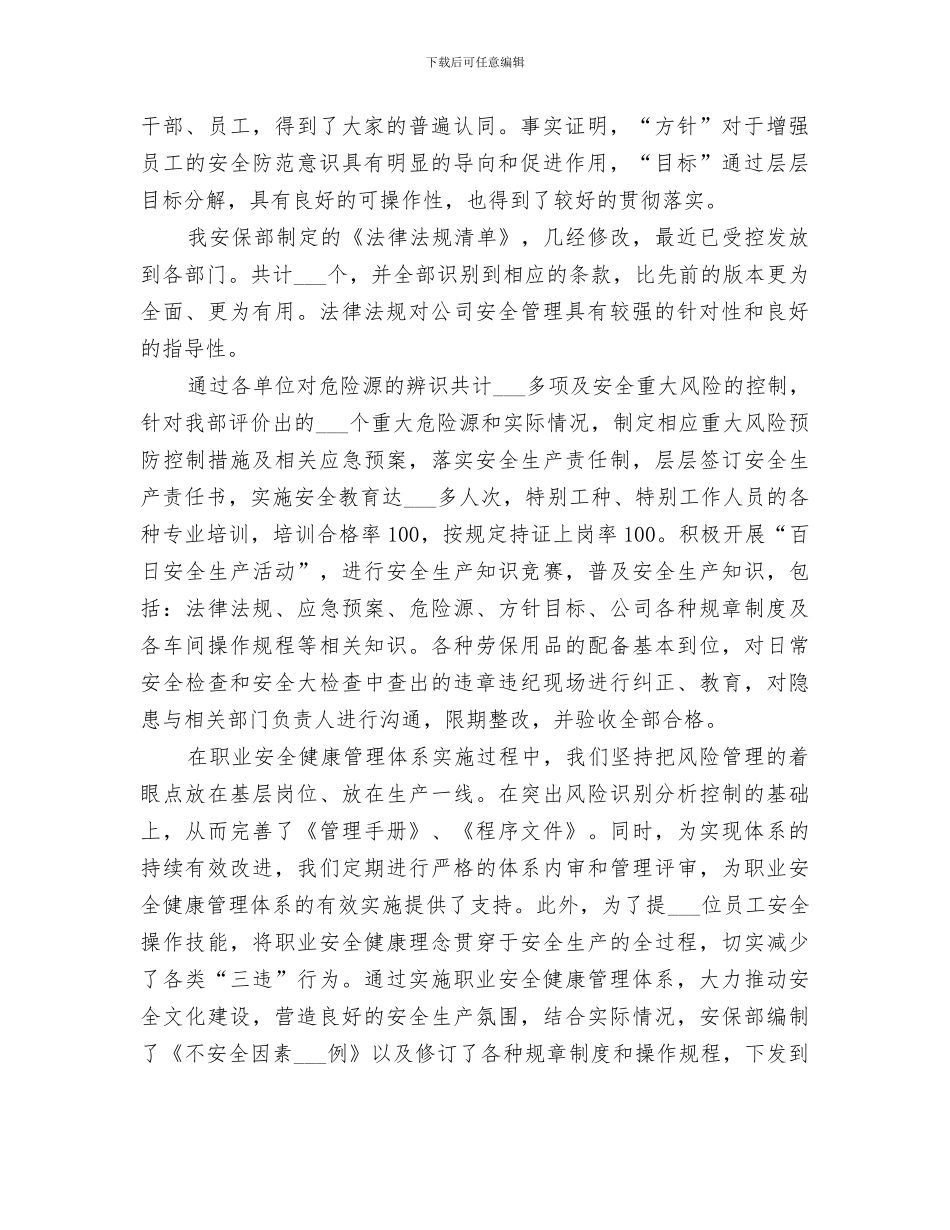 2024年公司职业安全健康管理体系运行总结范文_第2页