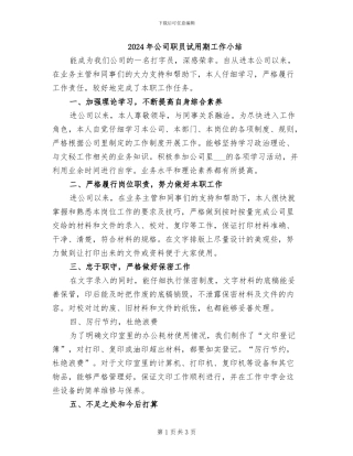 2024年公司职员试用期工作小结