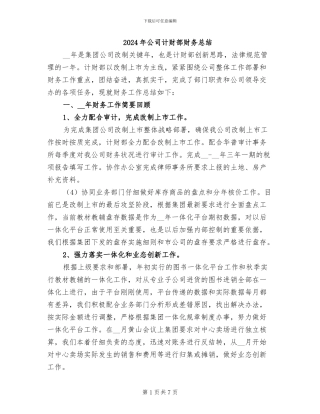 2024年公司计财部财务总结
