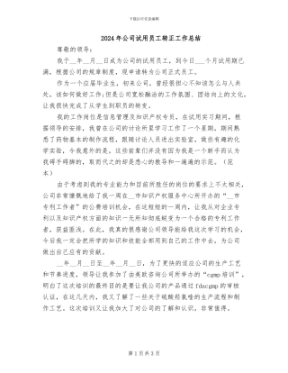 2024年公司试用员工转正工作总结