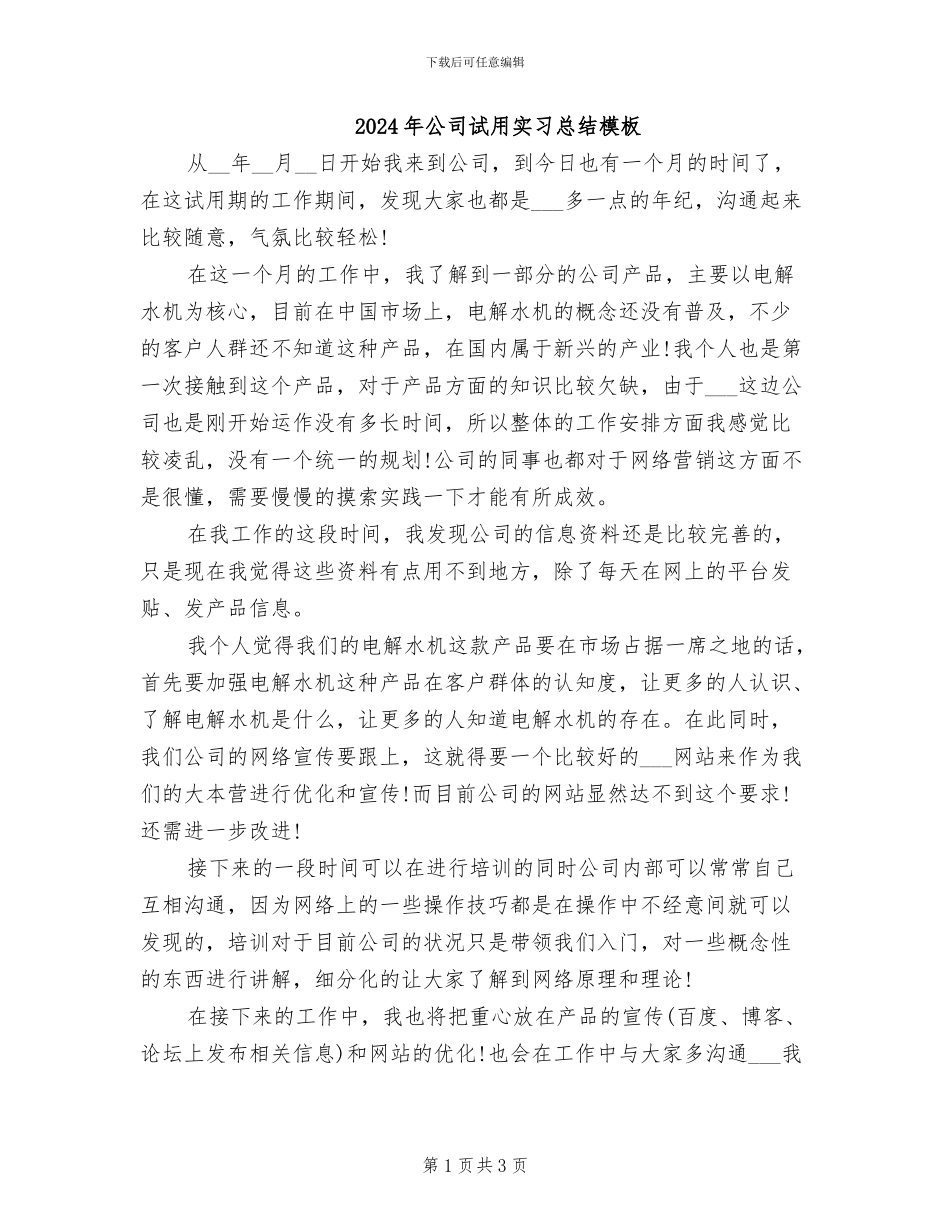 2024年公司试用实习总结模板_第1页