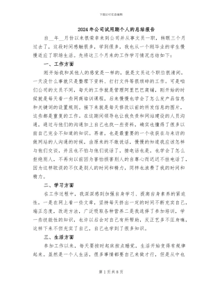 2024年公司试用期个人的总结报告