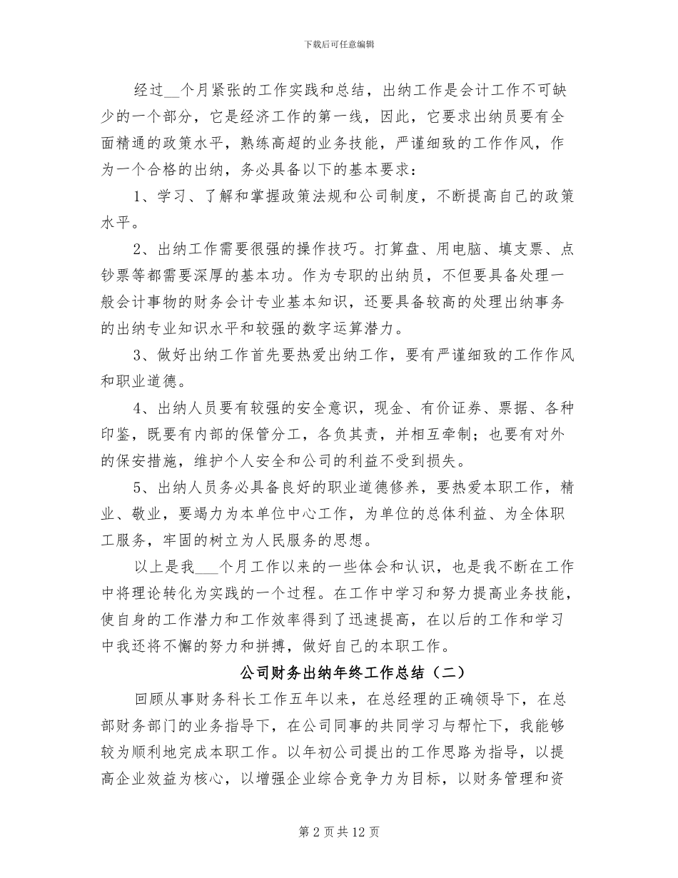 2024年公司财务出纳年终工作总结_第2页