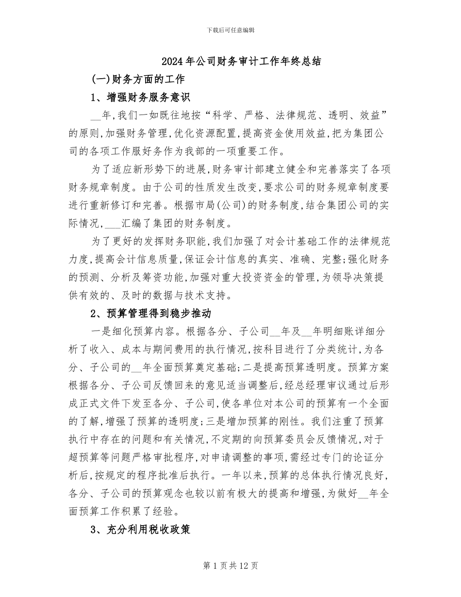 2024年公司财务审计工作年终总结_第1页