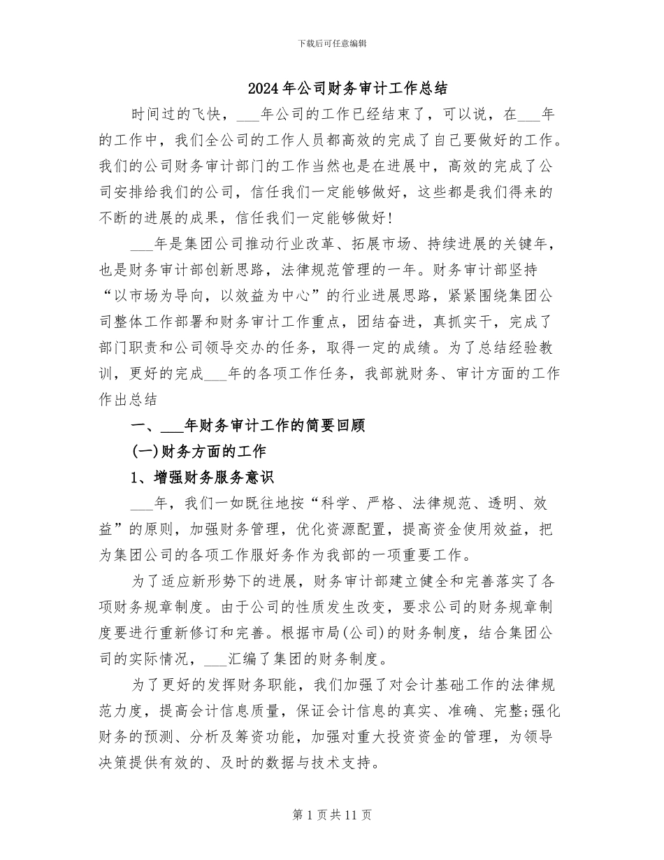 2024年公司财务审计工作总结_第1页