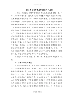 2024年公司财务总管2024个人总结