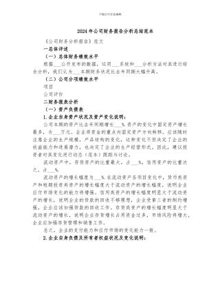 2024年公司财务报告分析总结范本