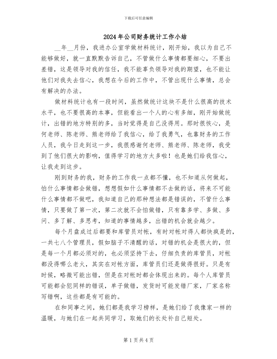 2024年公司财务统计工作小结_第1页